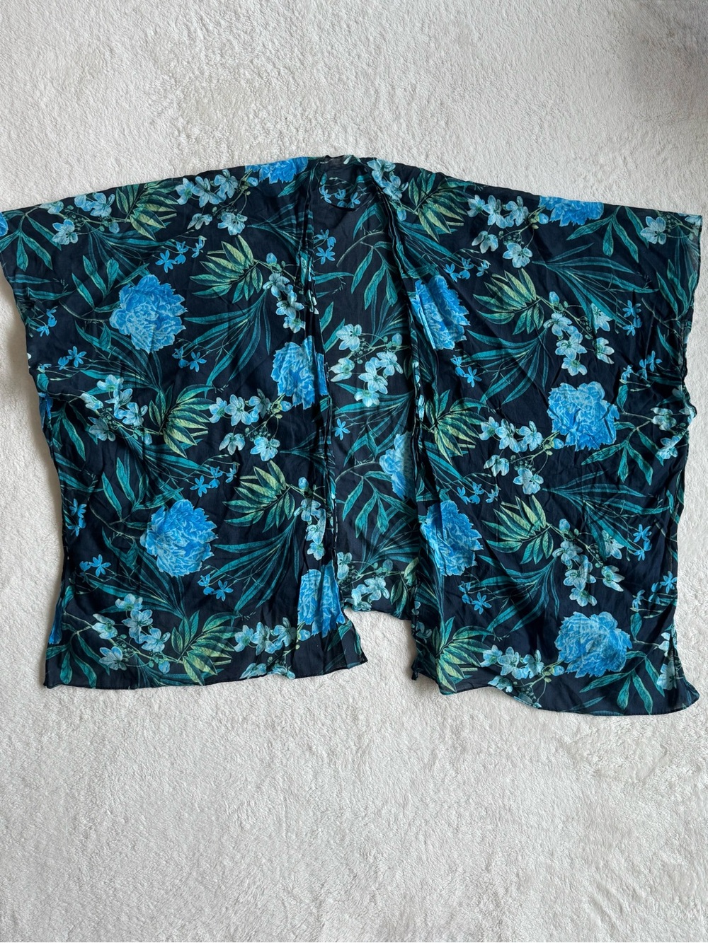 Old Navy Blue Floral Cotton Kimono Swim Cover-Up — XS-L
